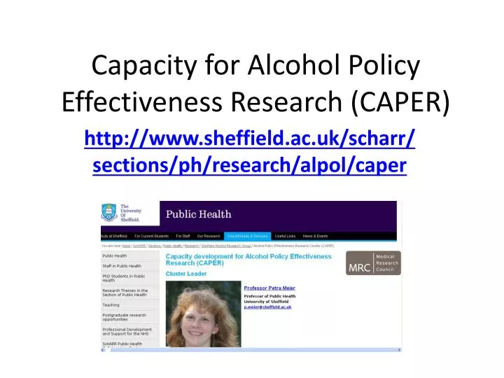 capacity for alcohol policy effectiveness research caper