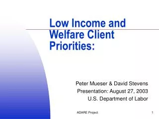 Low Income and Welfare Client Priorities: