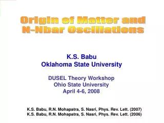 Origin of Matter and N-Nbar Oscillations