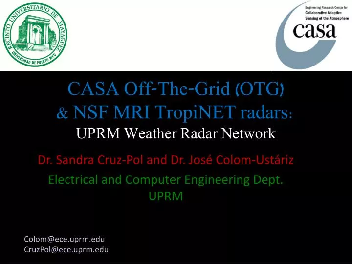 casa off the grid otg nsf mri tropinet radars uprm weather radar network