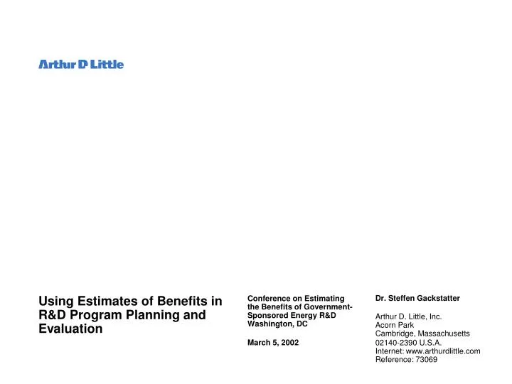 using estimates of benefits in r d program planning and evaluation