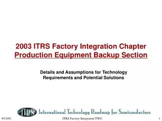 2003 ITRS Factory Integration Chapter Production Equipment Backup Section