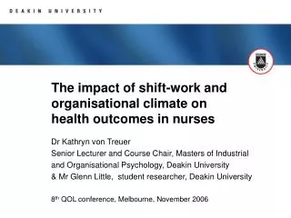 The impact of shift-work and organisational climate on health outcomes in nurses