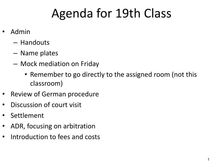 agenda for 19th class