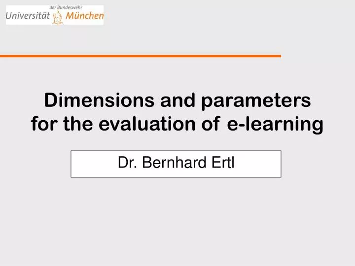 dimensions and parameters for the evaluation of e learning