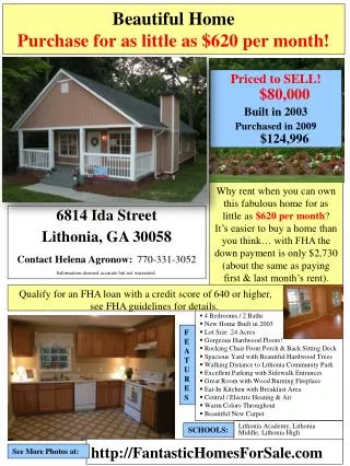 Beautiful Home Purchase for as little as $620 per month!