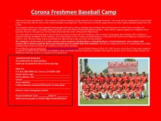 Corona Freshmen Baseball Camp