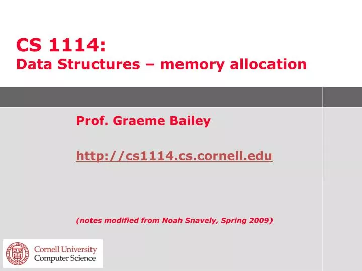cs 1114 data structures memory allocation