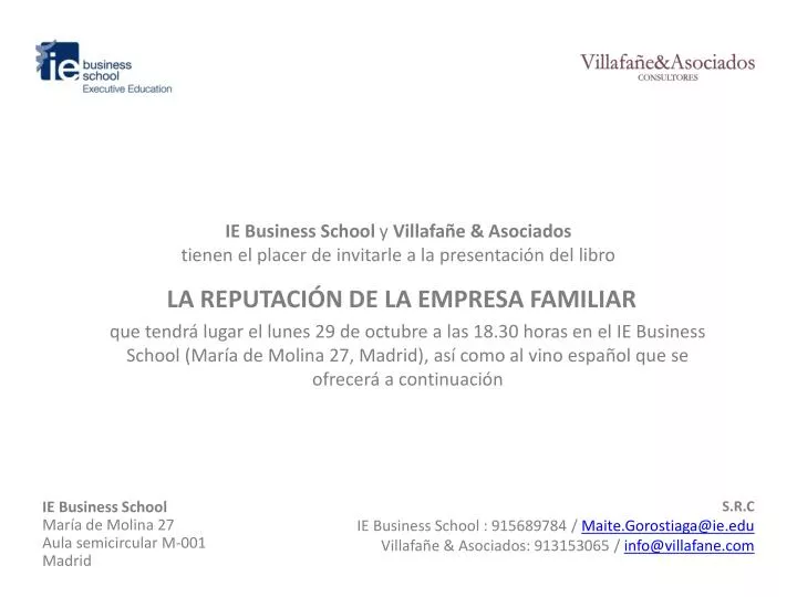 ie business school y villafa e asociados tienen el placer de invitarle a la presentaci n del libro