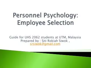 Personnel Psychology: Employee Selection