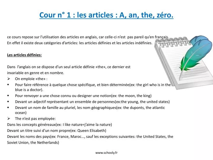 cour n 1 les articles a an the z ro
