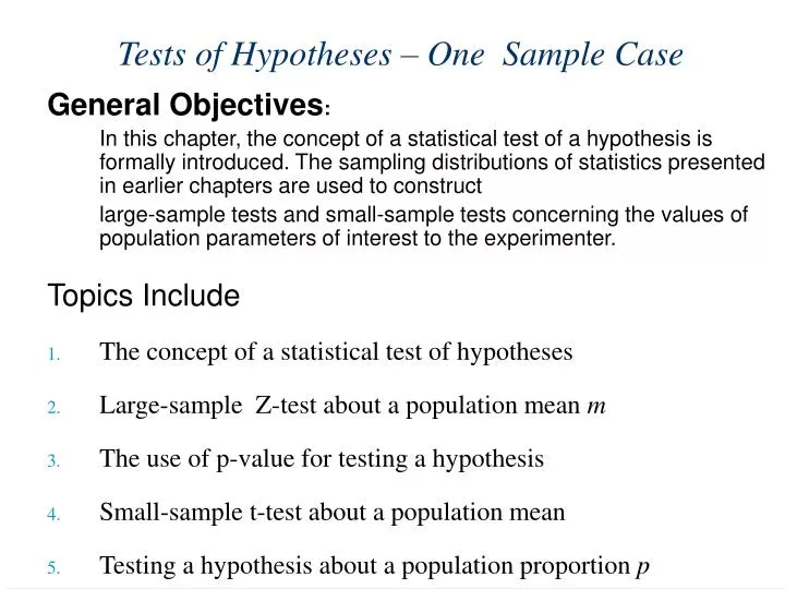 tests of hypotheses one sample case