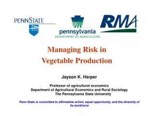 Managing Risk in Vegetable Production