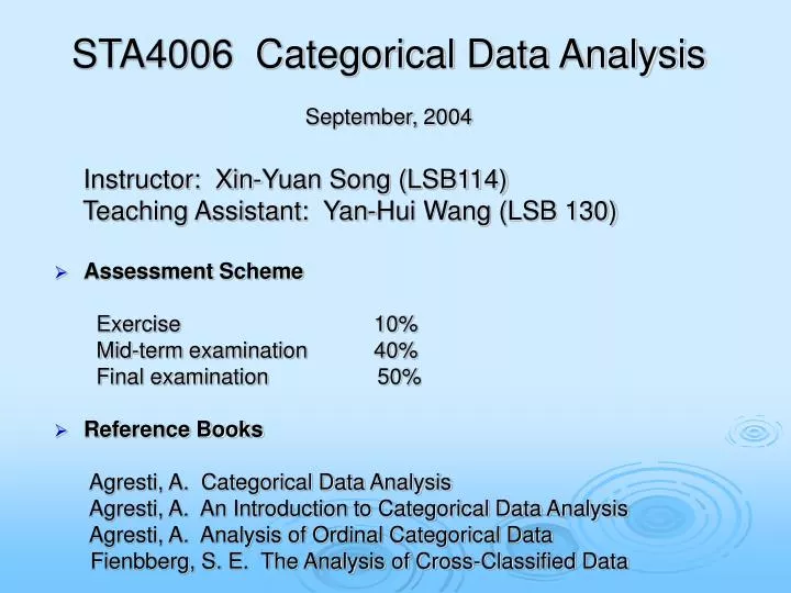sta4006 categorical data analysis september 2004