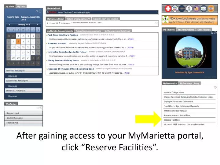 after gaining access to your mymarietta portal click reserve facilities