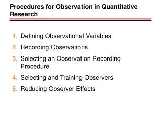 Procedures for Observation in Quantitative Research