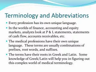 Terminology and Abbreviations