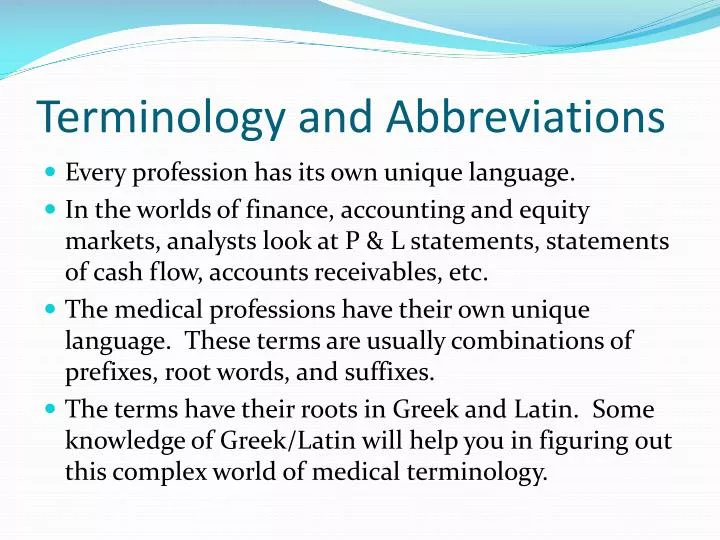 terminology and abbreviations