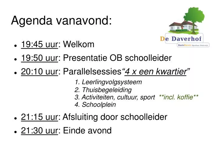 agenda vanavond