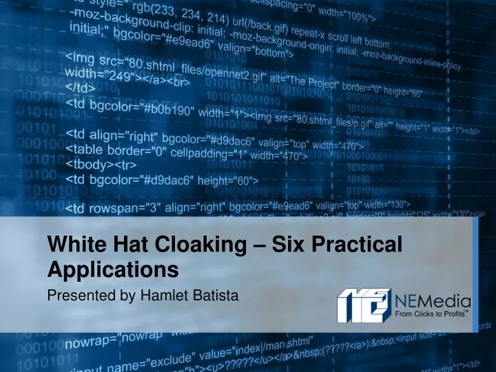 white hat cloaking six practical applications