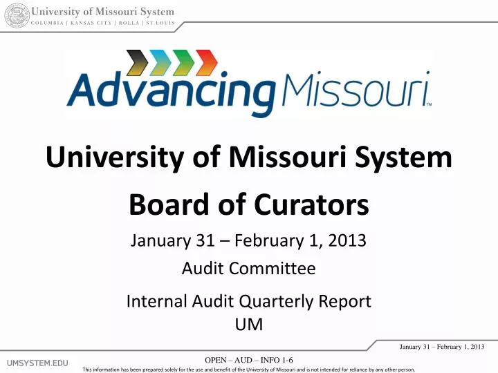 university of missouri system board of curators january 31 february 1 2013 audit committee