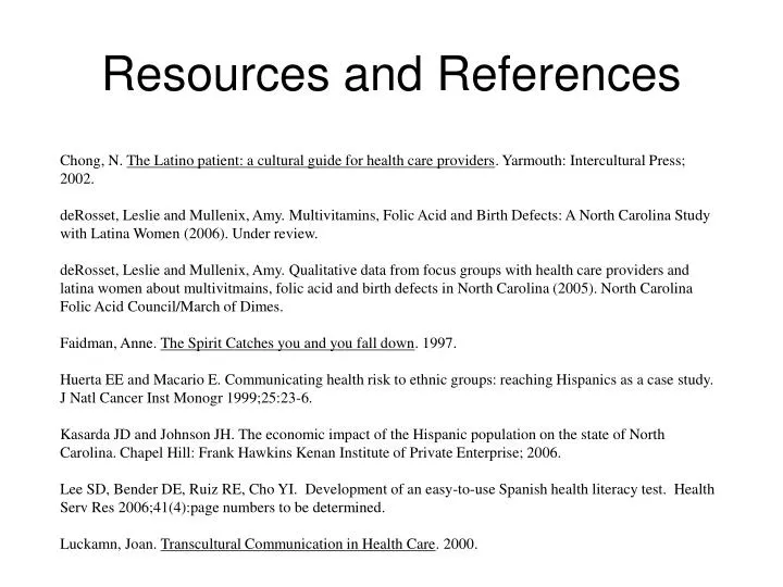 resources and references