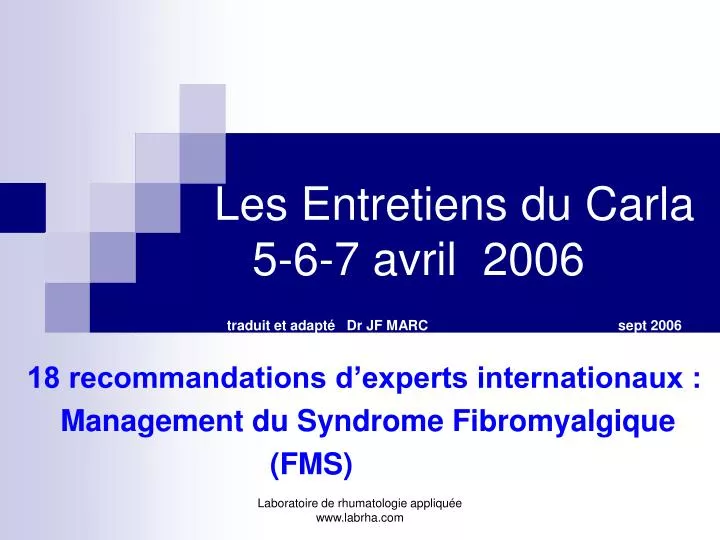 les entretiens du carla 5 6 7 avril 2006 traduit et adapt dr jf marc sept 2006