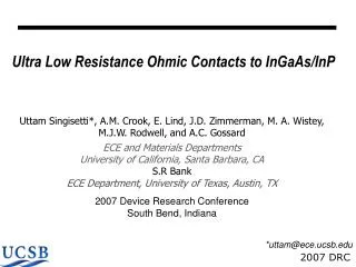 Ultra Low Resistance Ohmic Contacts to InGaAs/InP