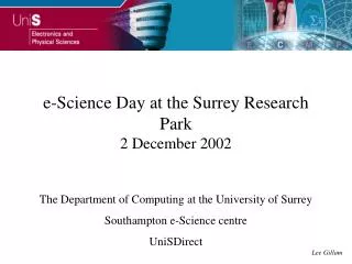 e-Science Day at the Surrey Research Park 2 December 2002