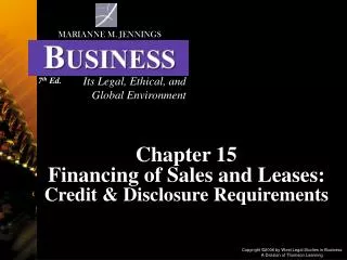 Chapter 15 Financing of Sales and Leases: Credit &amp; Disclosure Requirements