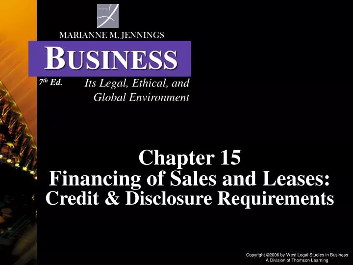 chapter 15 financing of sales and leases credit disclosure requirements