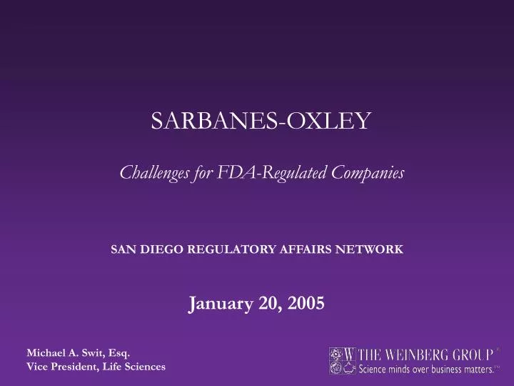 san diego regulatory affairs network january 20 2005