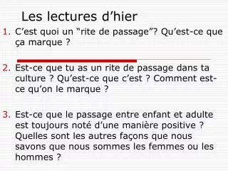 les lectures d hier