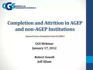 CGS Webinar January 17, 2012 Robert Sowell Jeff Allum