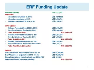 ERF Funding Update