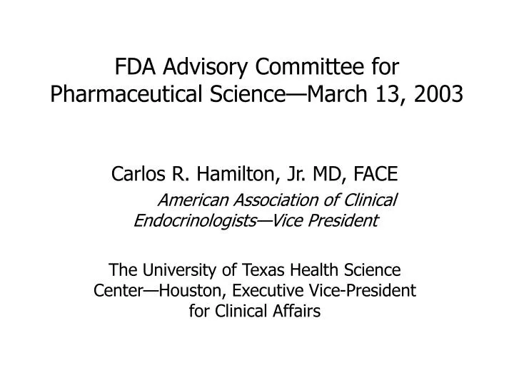 fda advisory committee for pharmaceutical science march 13 2003