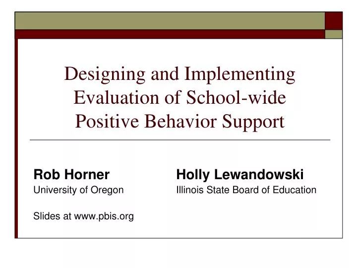 designing and implementing evaluation of school wide positive behavior support
