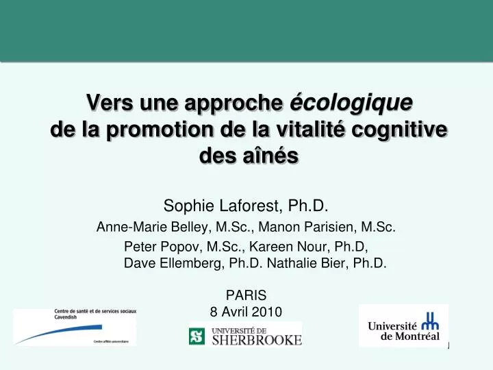 PPT Vers une approche cologique de la promotion de la vitalit