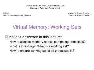 Virtual Memory: Working Sets
