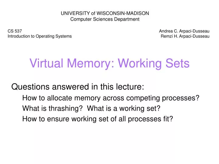 virtual memory working sets