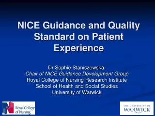 NICE Guidance and Quality Standard on Patient Experience