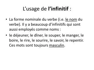 l usage de l infinitif