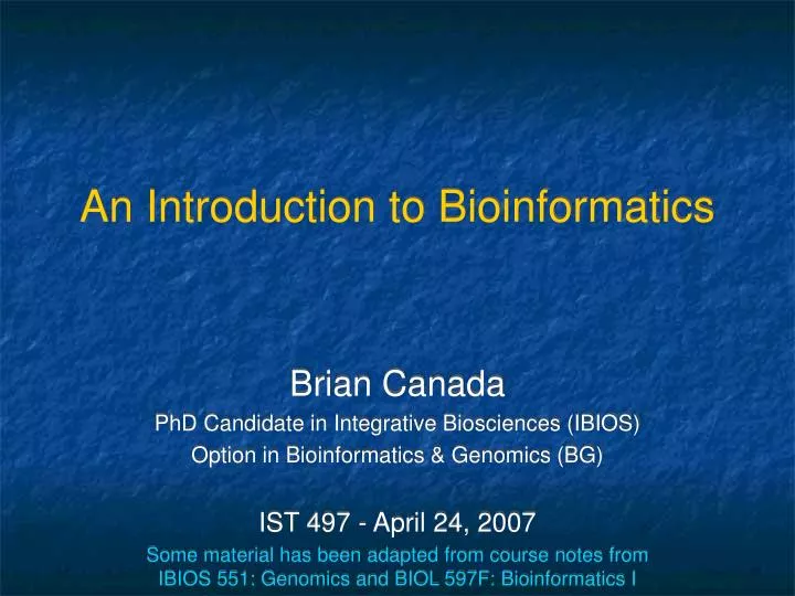 an introduction to bioinformatics