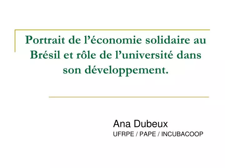 portrait de l conomie solidaire au br sil et r le de l universit dans son d veloppement