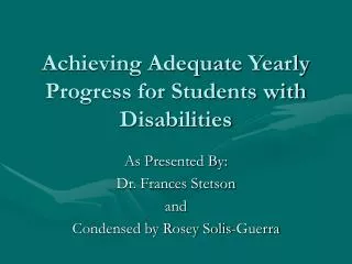 Achieving Adequate Yearly Progress for Students with Disabilities