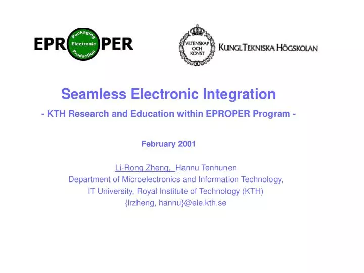 seamless electronic integration kth research and education within eproper program february 2001