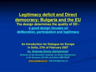 An Introduction for Dialogue for Europe in Sofia, 27th of February 2007
