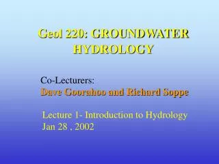 Geol 220: GROUNDWATER HYDROLOGY