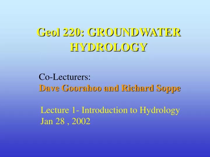 geol 220 groundwater hydrology