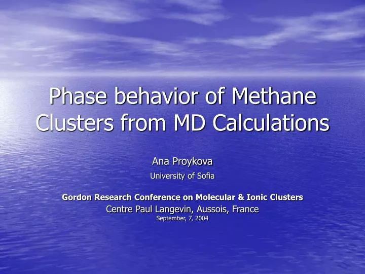 phase behavior of methane clusters from md calculations